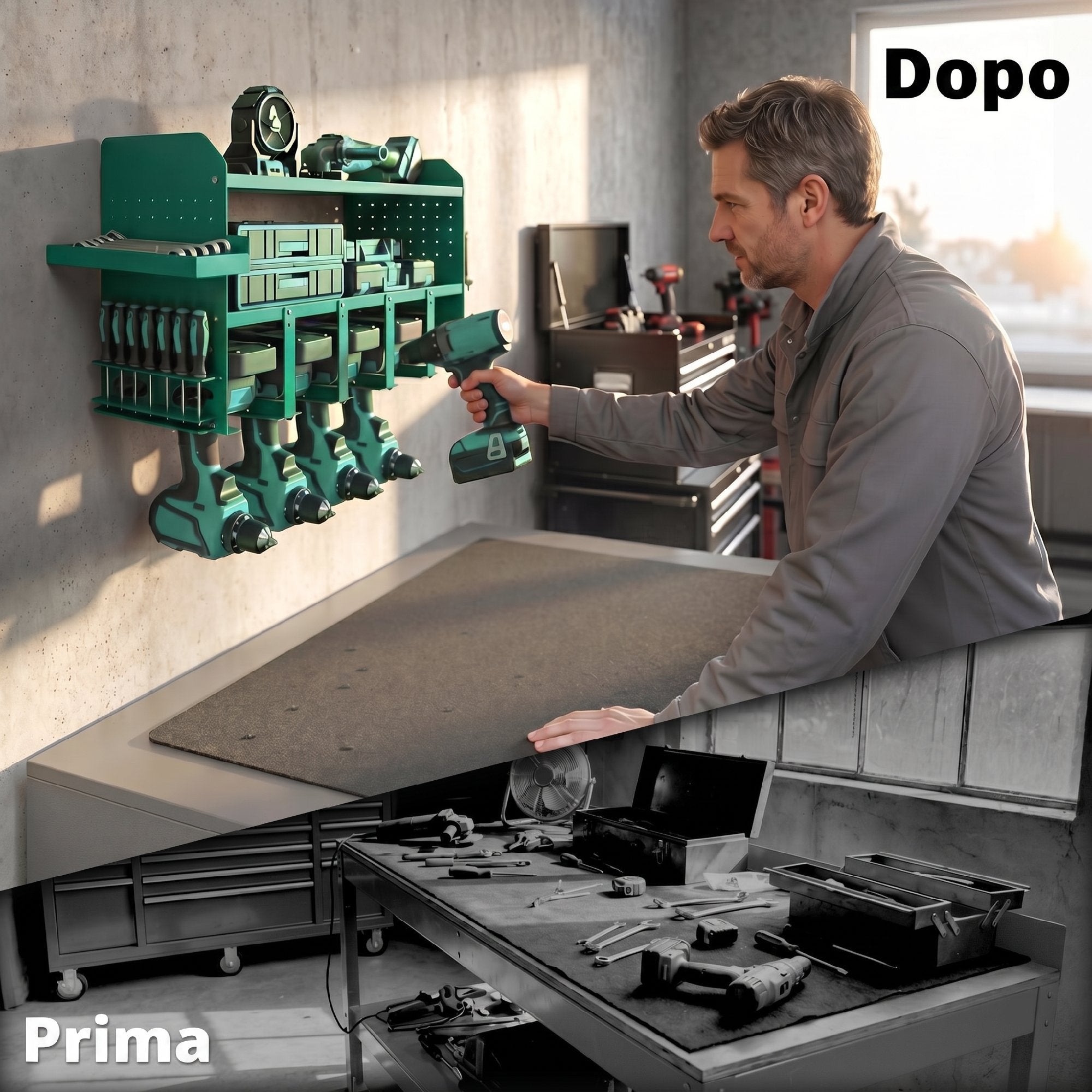 Outsunny Tool Holder with 5-Hole Drill Stand and Side Tray, Green