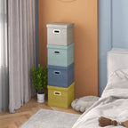 Set of 4 Fabric Closet Storage Boxes with Lids and Foldable 30x30x29cm, Blue, Cream, Green and Light Grey
