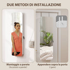 HOMCOM Wall-Mounted and Door-Mounted Jewelry Mirror with Illuminated Interior Mirror and Lock, 37x10x120 cm
