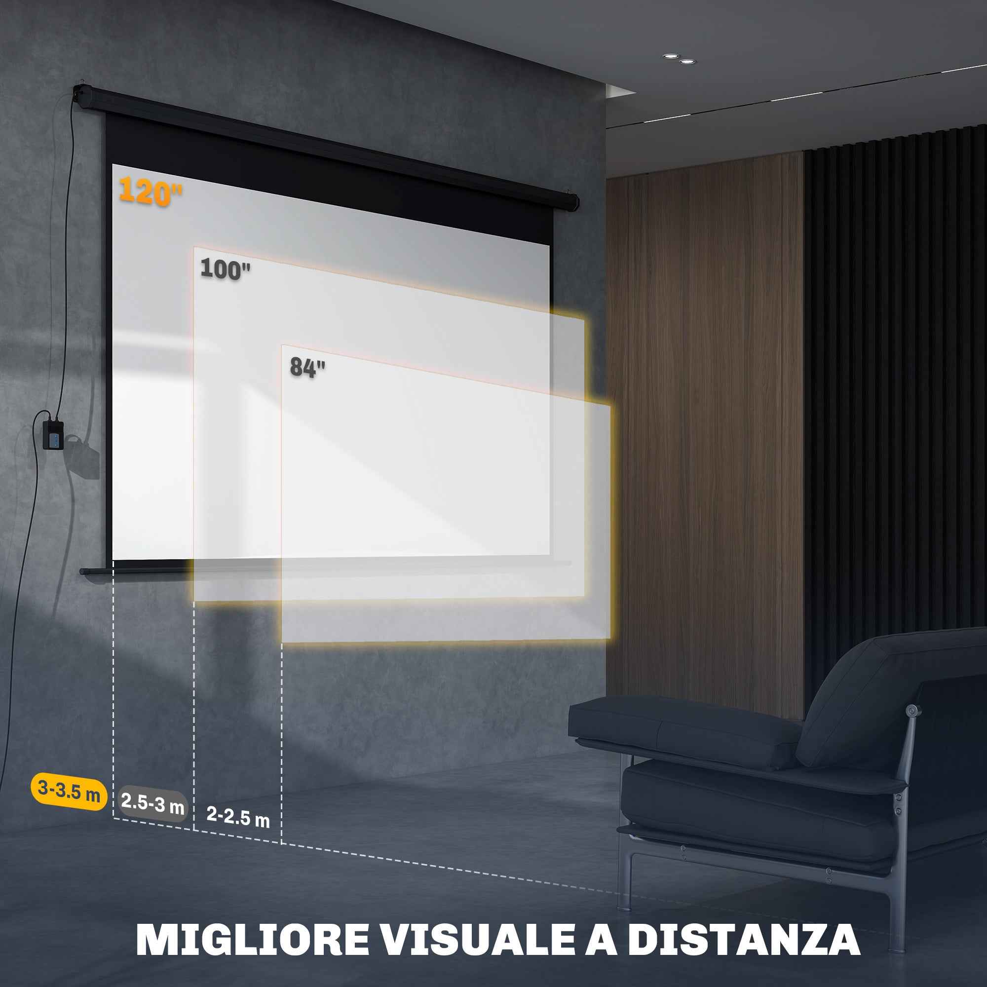 HOMCOM 120" 16:9 Motorized Projector Screen with Remote Control, Wall and Ceiling Mount, Black