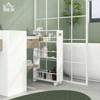 Space-Saving 3-Tier Kitchen and Bathroom Cart with Side Bars and Wheels with Brakes, White
