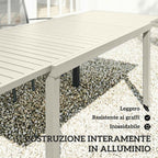 Outsunny Extendable Garden Table for 6-8 People, Aluminum with Slatted Top, White
