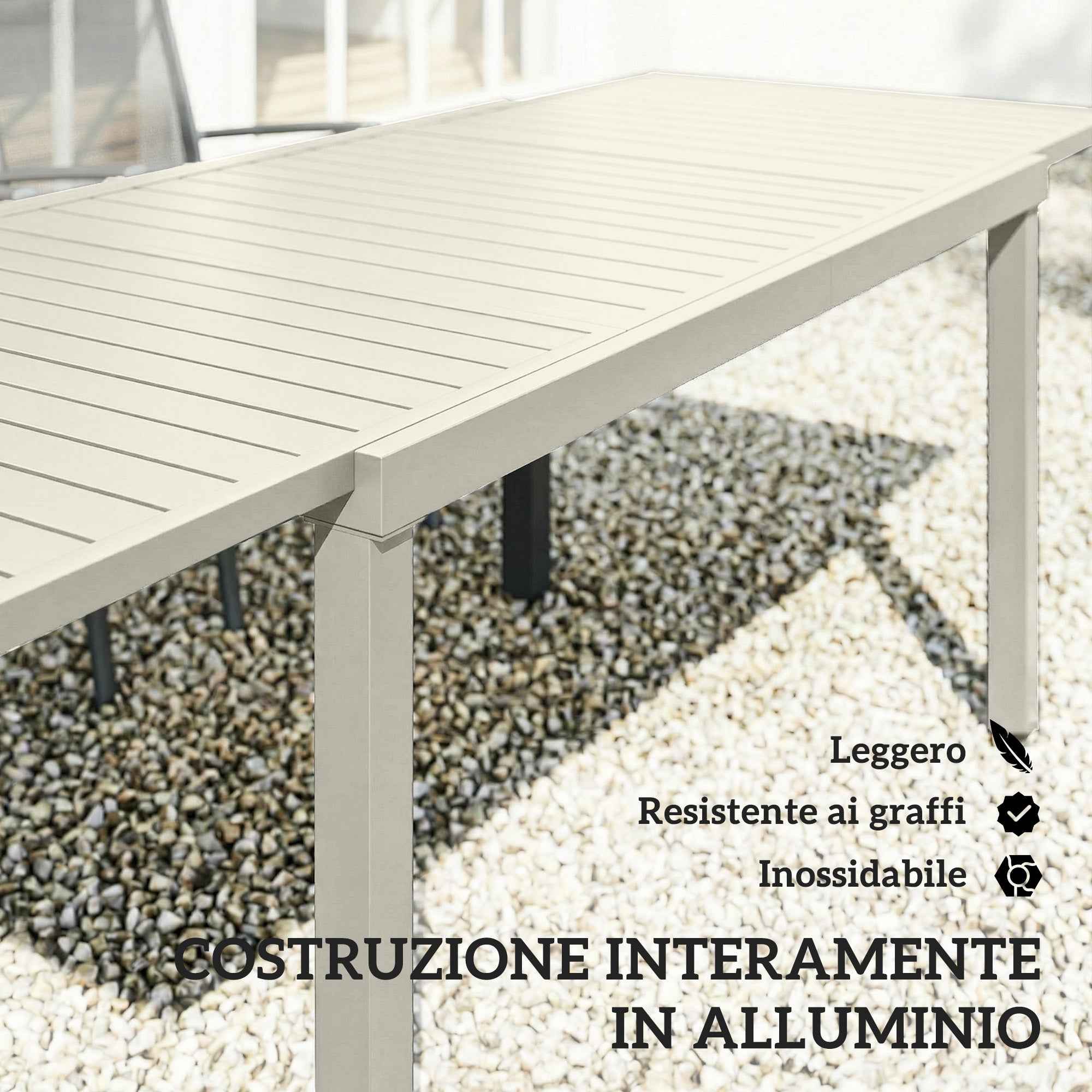 Outsunny Extendable Garden Table for 6-8 People, Aluminum with Slatted Top, White