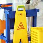 3-Tier Cleaning Trolley with Hooks and 100L Bag, 121x50.5x96.5 cm, Blue Yellow and Grey