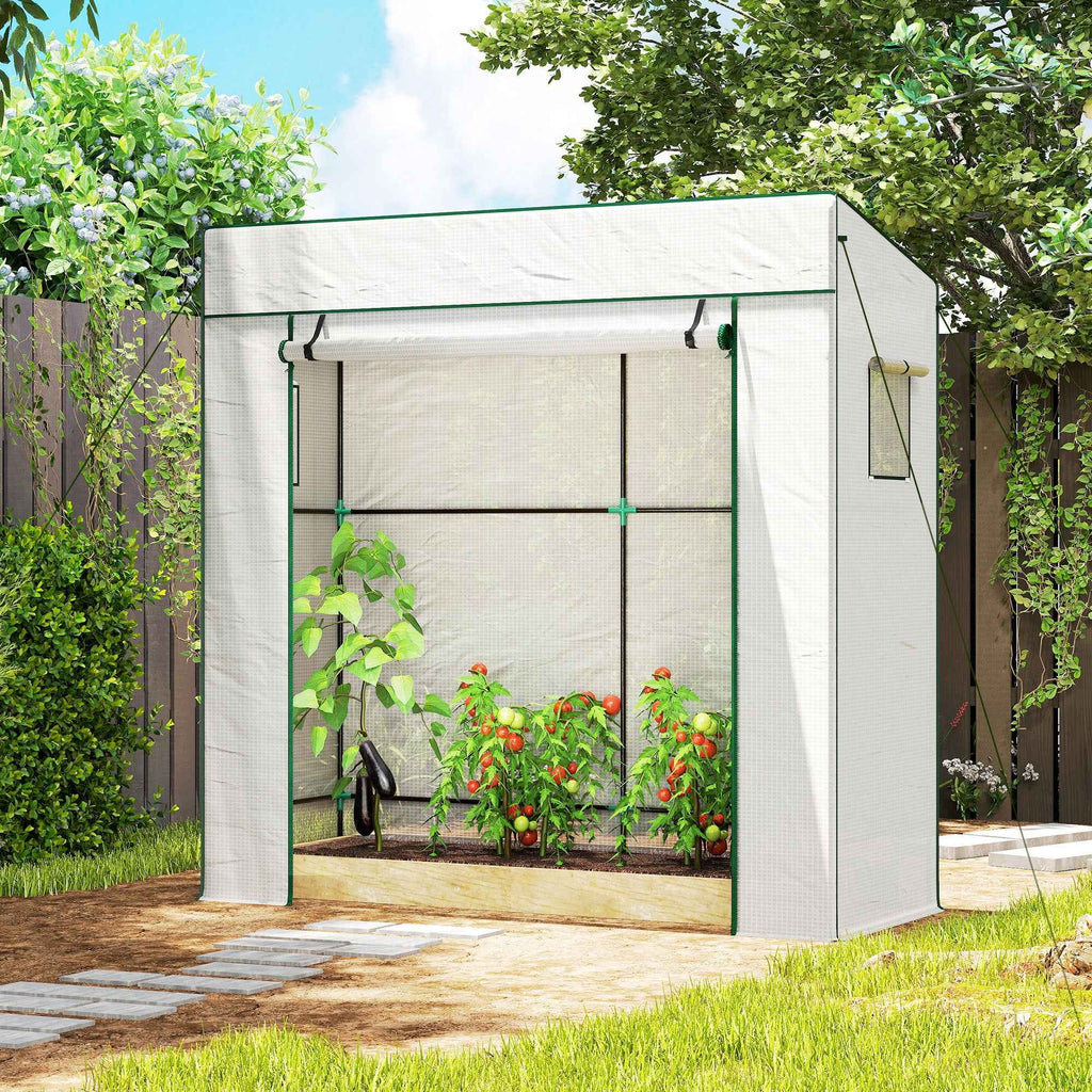 Outsunny Greenhouse for Plants with 2 Side Mesh Windows and Roller Door, in PE and Steel, 196x77x197 cm, White