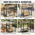 Outsunny BBQ Cart with Stainless Steel Top, 4 S-Hooks, Handle and Bottle Opener, 82x55x79 cm, Black