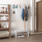 HOMCOM Hallway Bench with Coat Rack, Bamboo Floor-Standing Coat Stand, White Hallway Bench, Design, Also for Bedroom, 80x30x180cm, White Wood