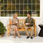 Outsunny Garden Bench with Liftable Central Table and Armrests, Wooden, 153x56x91 cm, Light Brown