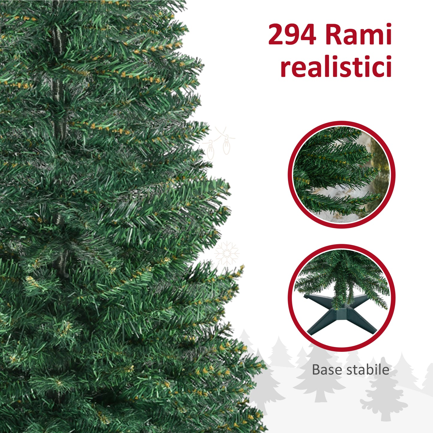 CHRISTMAS TREE - Artificial Christmas Tree 150cm Tall and Narrow with Realistic Branches and Plastic Base, Green