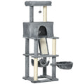 Cat Tree with Sisal Poles, House, Bed and Hammocks, 48x48x140cm, Grey