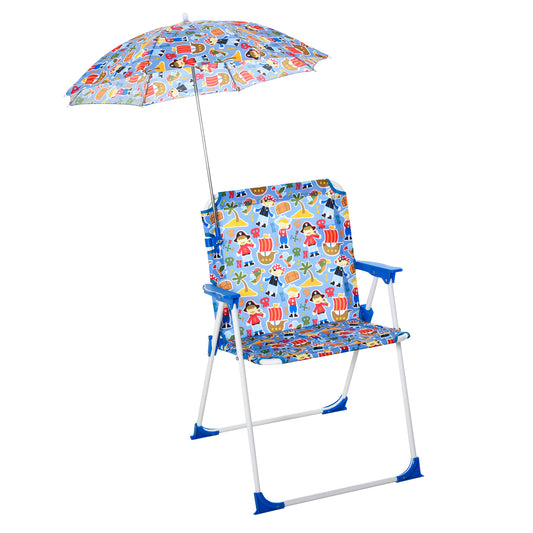 Outsunny Folding Chair for Children with Umbrella Parasol for Garden Beach Camping, 44.5x43x64.5cm