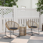 3 Piece Rattan and Steel Garden Set with 2 Chairs with Cushions and Cylinder Coffee Table, Multicolor