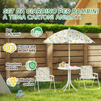 Garden Set for Children 2-5 Years with Round Table, 2 Folding Chairs and a Parasol, White