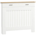 Anti-tipping slatted radiator cover with storage drawer, in wood, 112x19x97 cm, White
