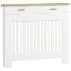Anti-tipping slatted radiator cover with storage drawer, in wood, 112x19x97 cm, White