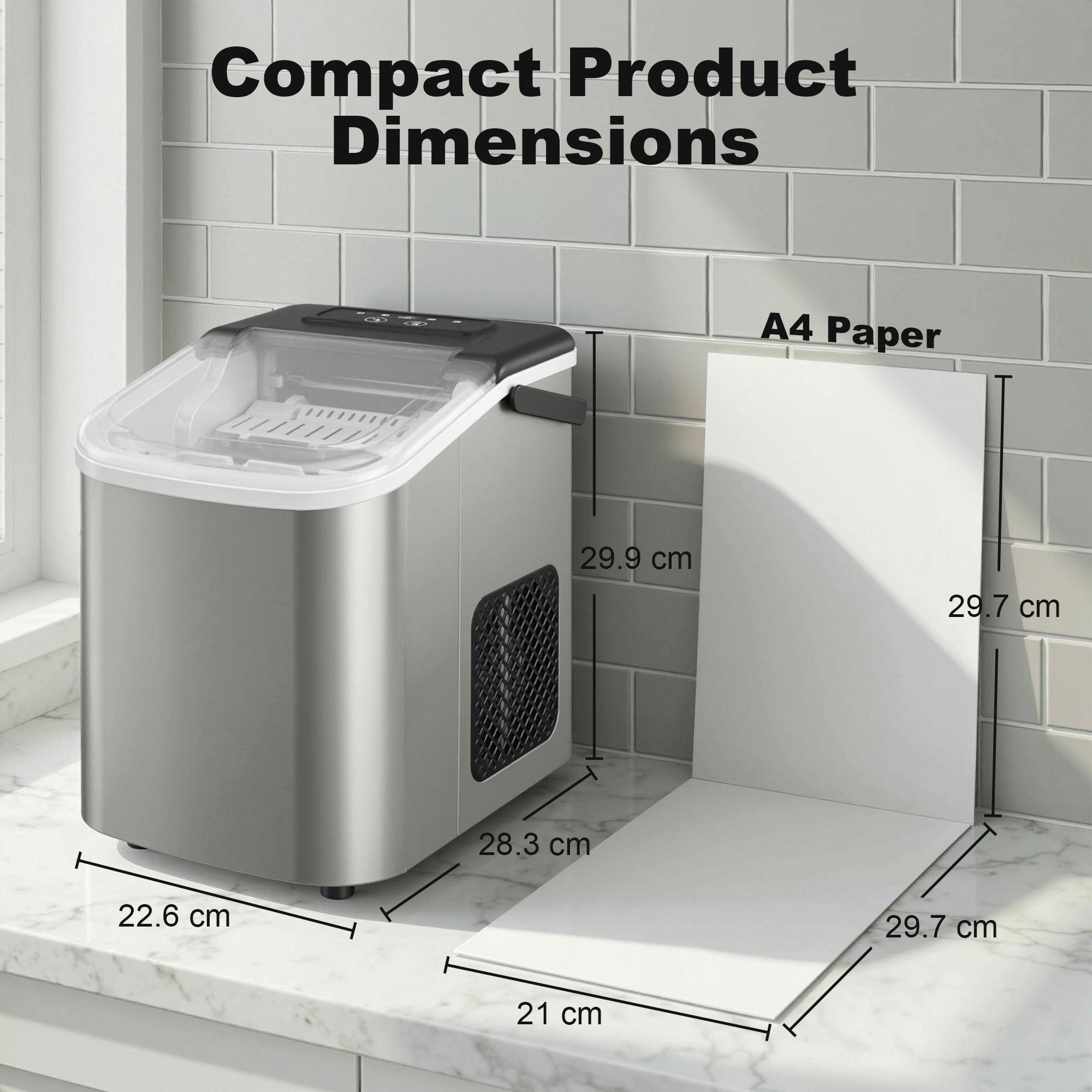 HOMCOM Ice Maker, 12kg in 24 Hours, 9 Cubes in 7-10 Minutes, 2 Sizes, with Self-Cleaning System, Silver