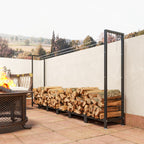 Outdoor Metal Firewood Shed with Waterproof Cover, 0.8m³ Capacity, Adjustable Frame, 235x31x116cm, Black