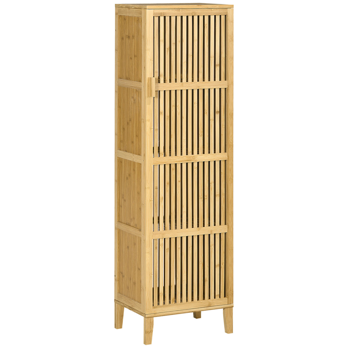HOMCOM Narrow Bamboo Bathroom Cabinet, Space-Saving Bathroom Cabinet with 4 Shelves and Slatted Door, 40x30x140 cm, Natural