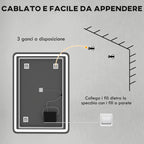 Bathroom Mirror with Touch Switch, 3-Temperature LED Light and Anti-Fog, 70x100cm