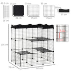 Modular and Multilevel Pet Enclosure with Ramp and 2 Doors in Steel and PP, 105x70x116 cm, Black