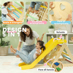 Montessori 5-in-1 Triangle Climbing Game for Children with Rope, Slide and Bags, Wooden, 119x63x61 cm