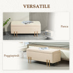 Modern Bedside Bench with Internal Storage Space, Beige Polyester, 100x40x42 cm