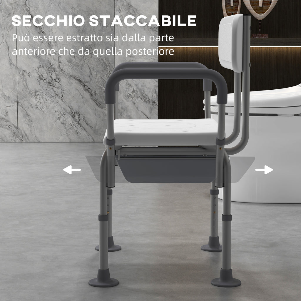 3-in-1 Shower Chair with Backrest and Armrests, Adjustable Height and Non-Slip Feet, White