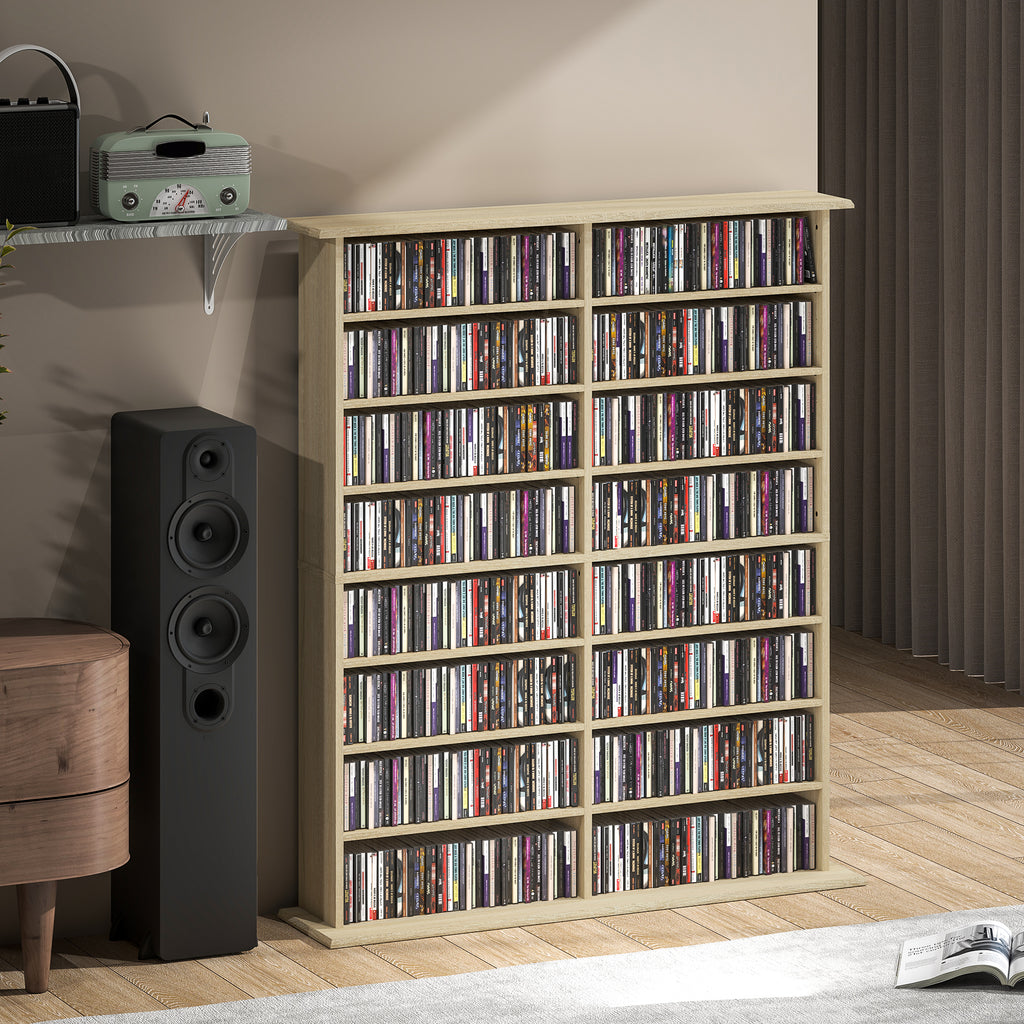 HOMCOM 16-Tier Modern Design Wooden CD Bookcase, 106.5x24x126.3 cm, Natural
