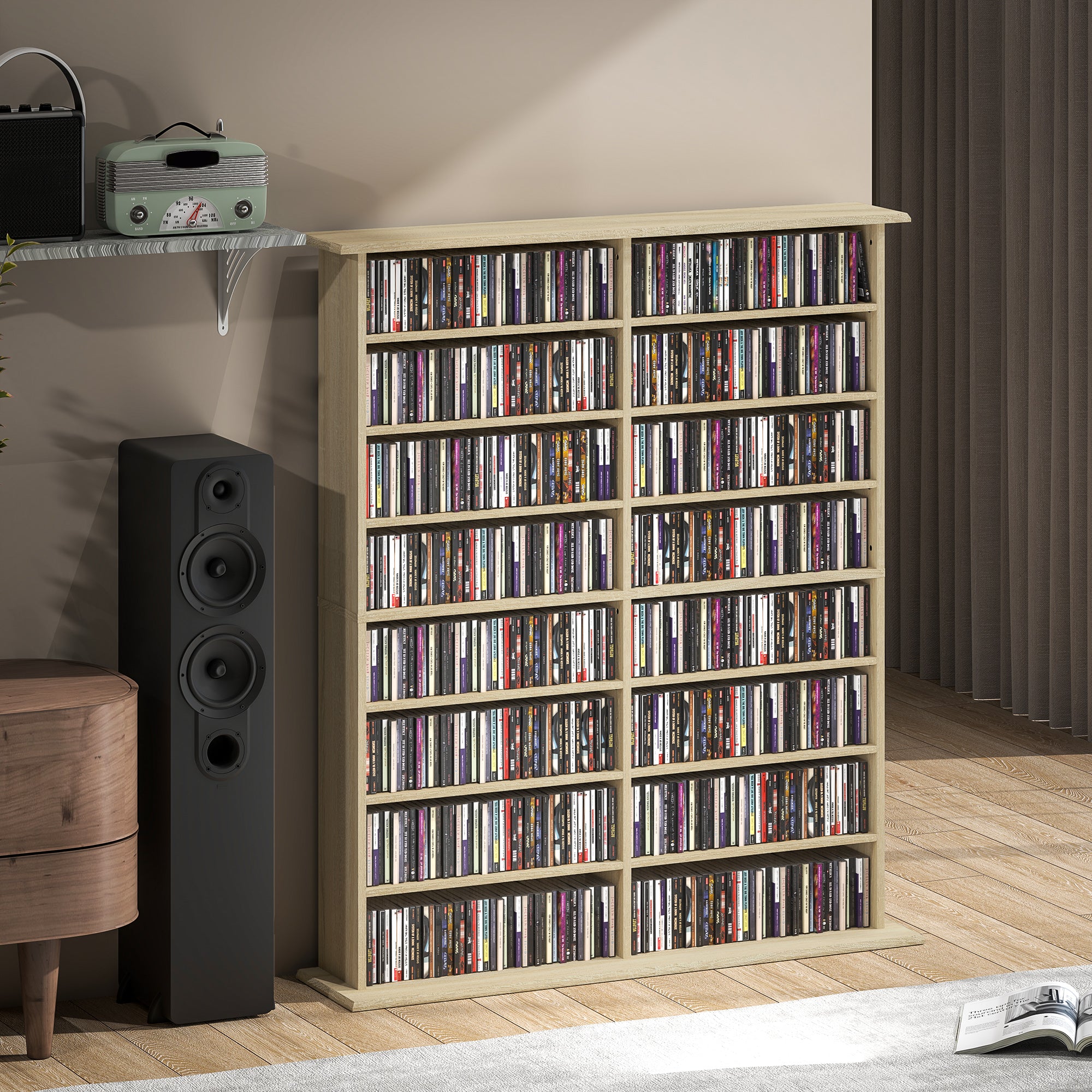 HOMCOM 16-Tier Modern Design Wooden CD Bookcase, 106.5x24x126.3 cm, Natural