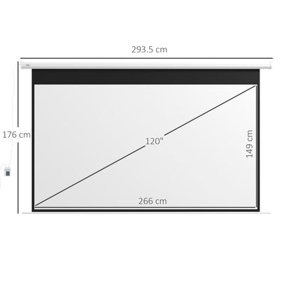 Motorized Projector Screen 120" 16:9  with Remote Control, Wall and Ceiling Mount, White