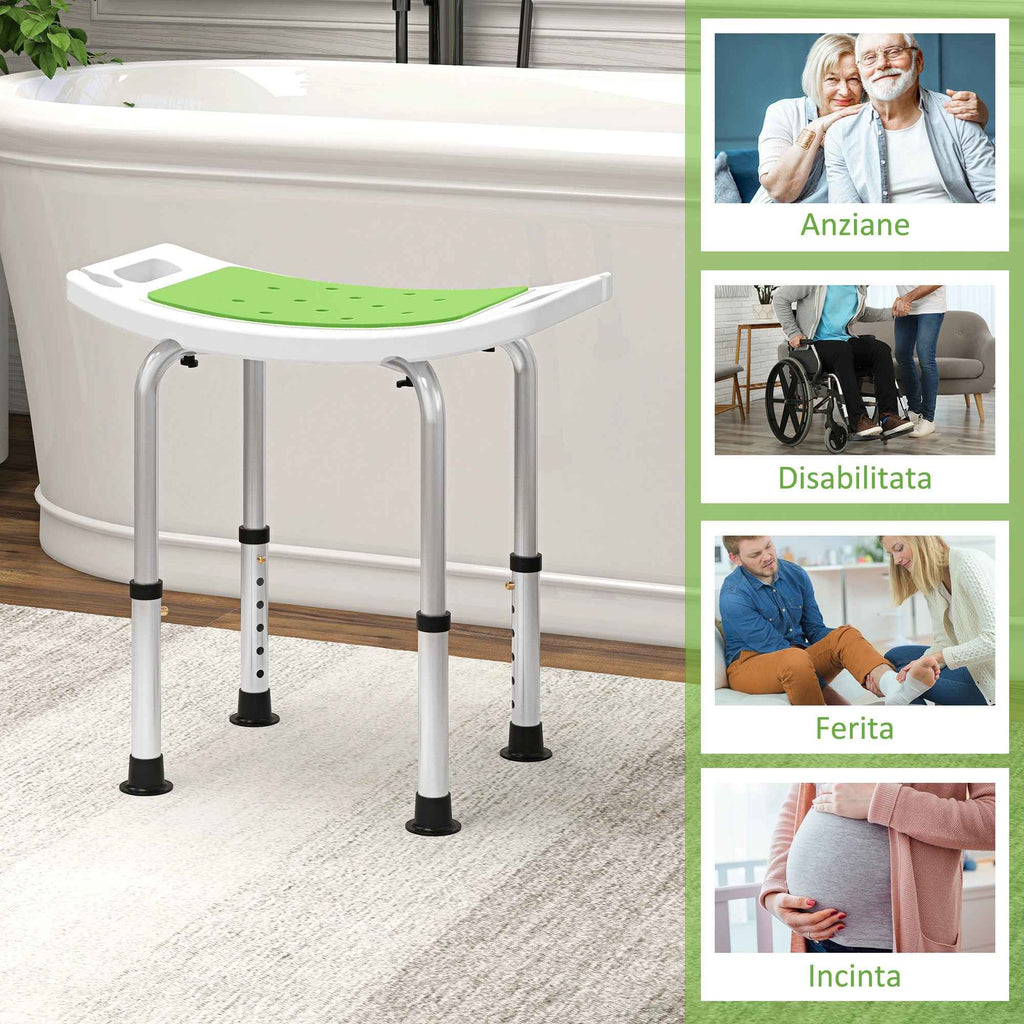 HOMCOM Shower Stool in Aluminum Alloy and Non-Slip Plastic, 6-Level Adjustable Height 39-52cm, Green