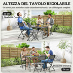 Outsunny Adjustable Garden Table and 4 Folding Chairs Set in Wood Effect HDPE, Dark Grey