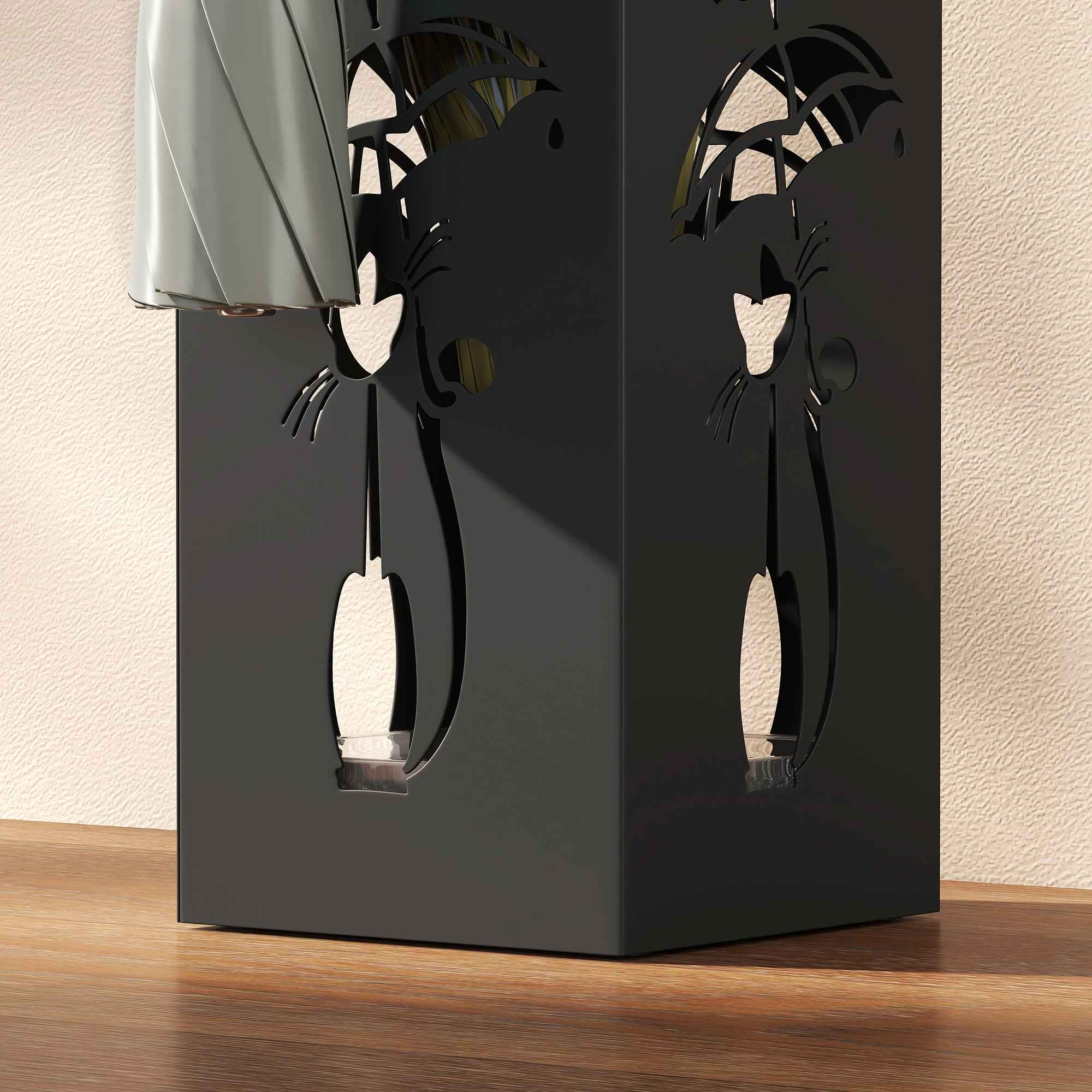 HOMCOM Modern Umbrella Stand with Drip Tray and Metal Hooks, 15.5x15.5x49 cm, Black