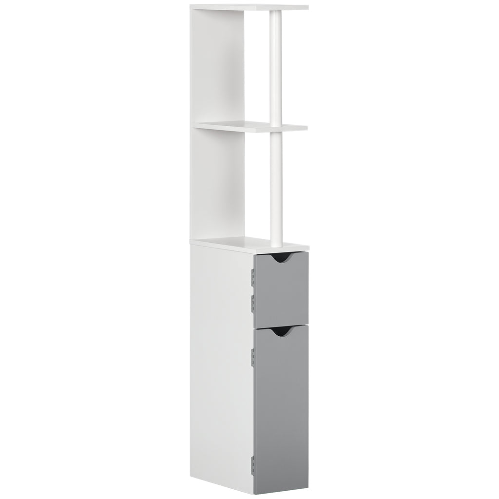 kleankin Bathroom Column with 2 Shelves and 2 Cabinets, Wooden, 15.2x29.8x118 cm, White and Grey