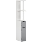 kleankin Bathroom Column with 2 Shelves and 2 Cabinets, Wooden, 15.2x29.8x118 cm, White and Grey