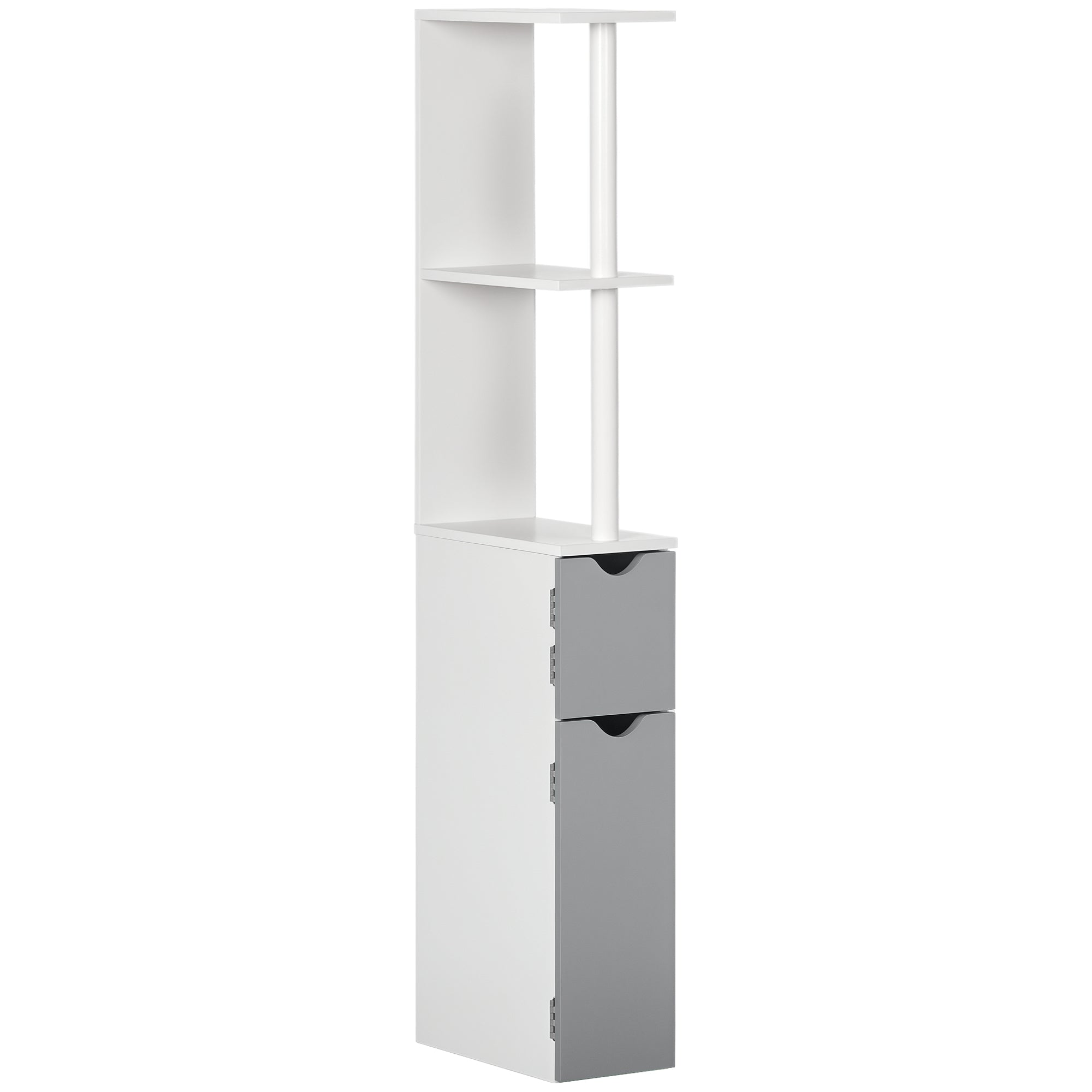 kleankin Bathroom Column with 2 Shelves and 2 Cabinets, Wooden, 15.2x29.8x118 cm, White and Grey