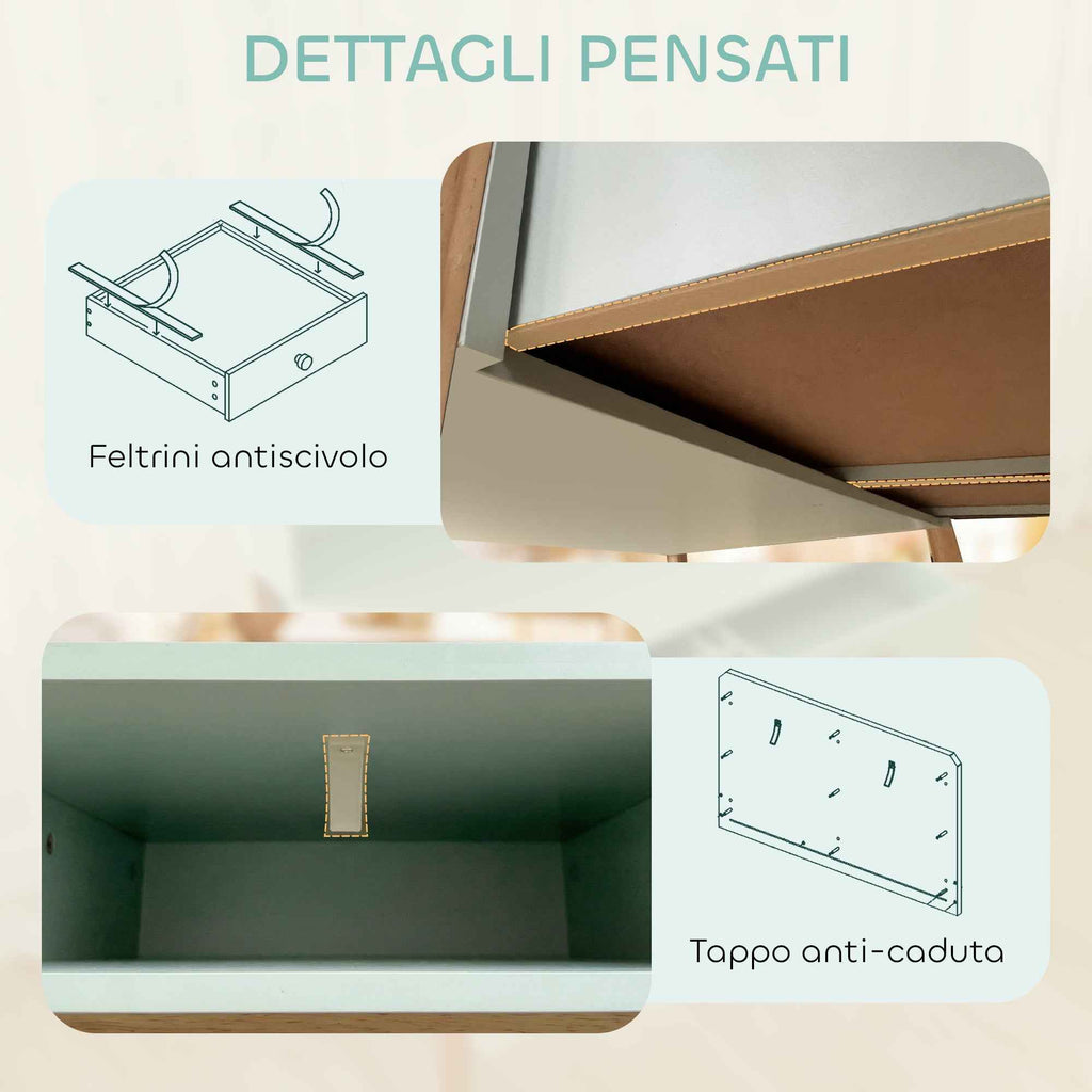 Children's Desk for Ages 5-12 with 3 Shelves and 2 Drawers, Wooden, 90x52x105 cm, Green