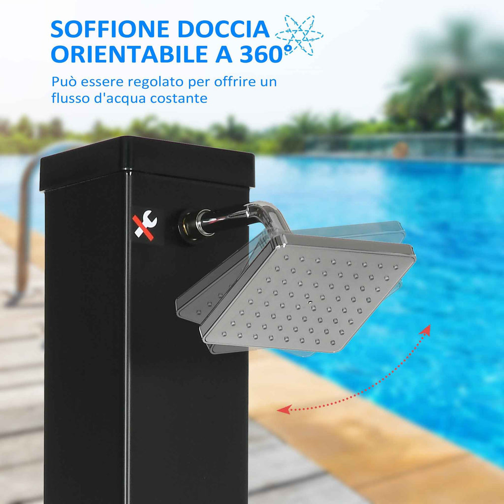 Outsunny 40L Solar Garden Shower with 60°C Temperature, Rotating Shower Head and Foot Tap, Black
