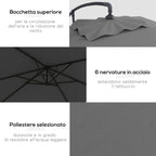 Decentralized Garden Umbrella with Cross Base and Crank Opening, 294x193cm, Gray - Borgè