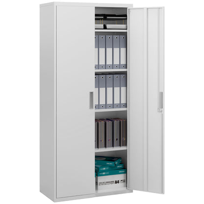 Office Cabinet with 4 Adjustable Shelves, Steel, 80x40x180 cm, White