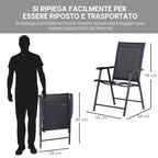 Outsunny Set of 2 Folding Garden Chairs with Metal and Texteline Armrests, 58x64x94cm, Black