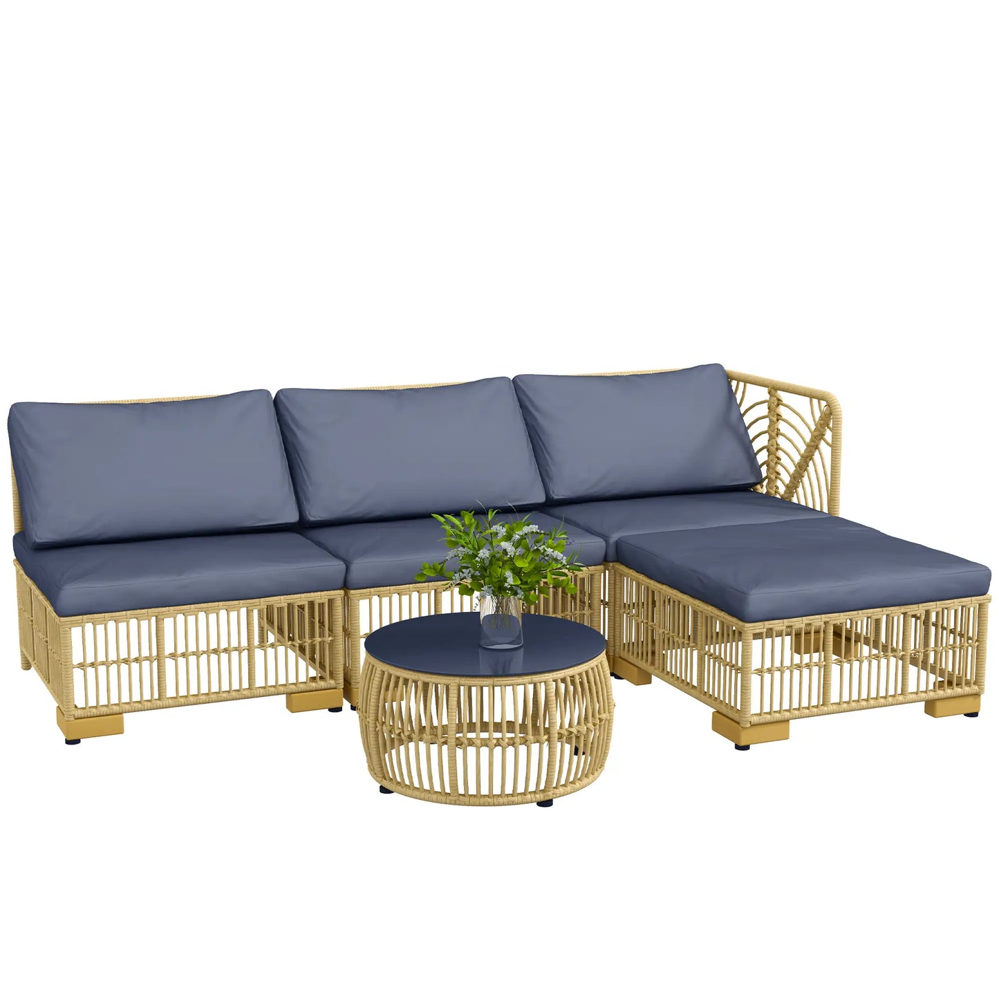 Garden Rattan Lounge Set with Modular Sofa, Cushions and Coffee Table, Grey