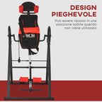 Inversion Bench with Adjustable Angle and Height and Headrest, in Steel and Plastic, 79x114x153 cm, Red and Black