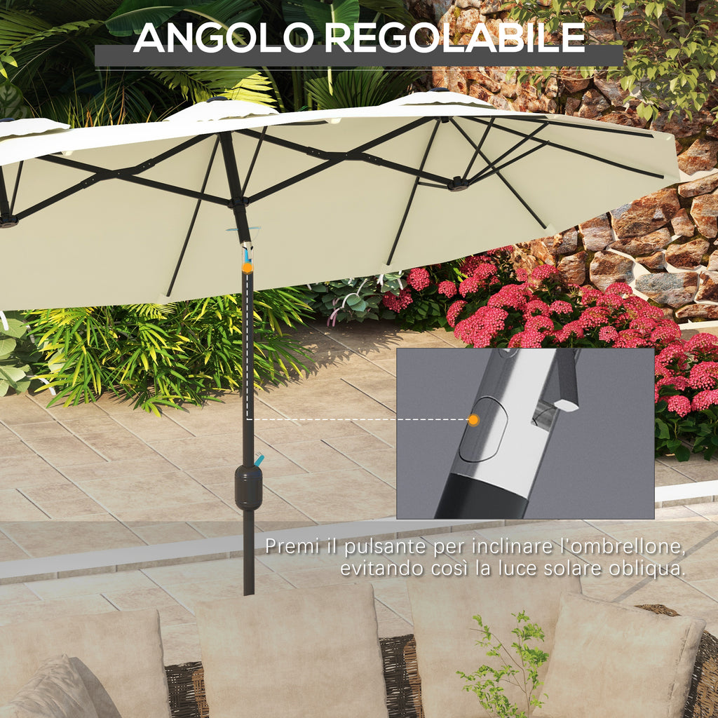 Double Tilting Garden Umbrella with Crank Opening, 285x147x227cm, Beige
