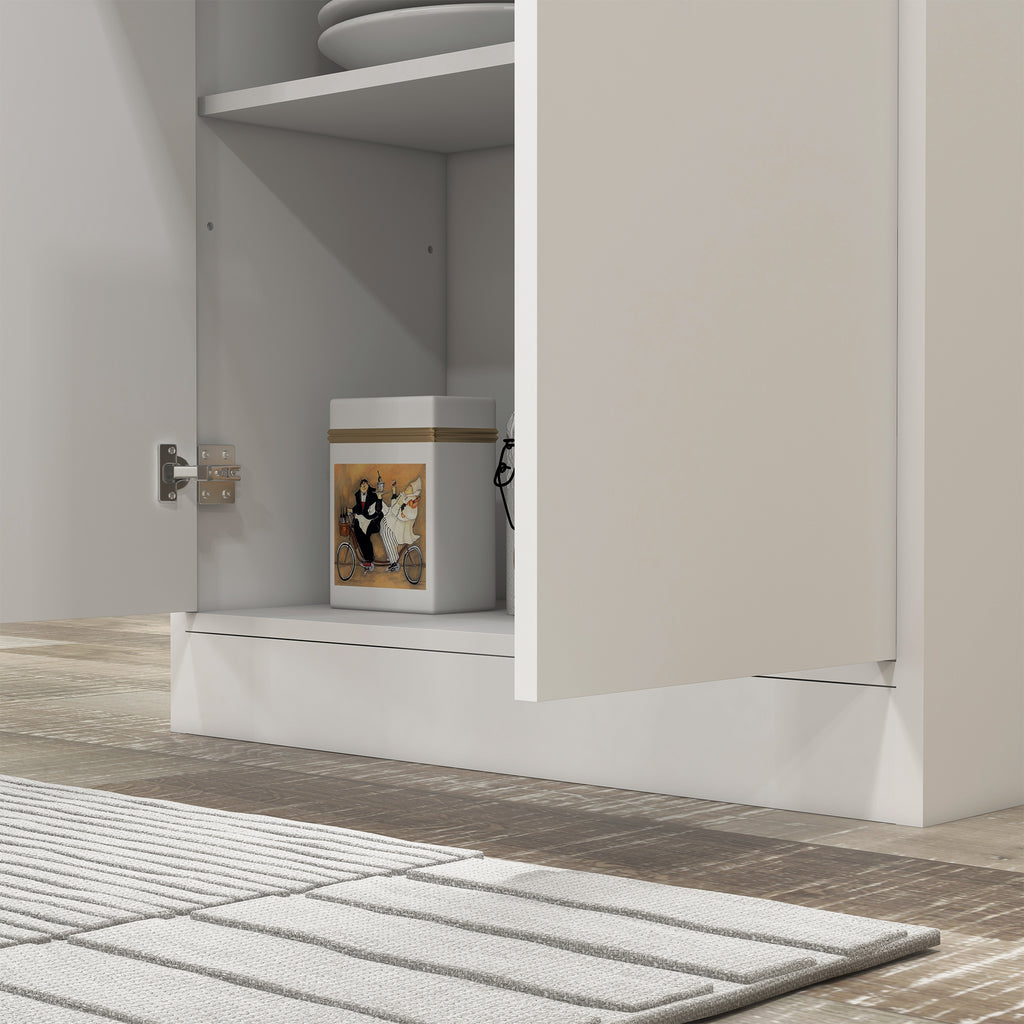 Tall Kitchen Sideboard with 2 Cabinets and a Central Drawer, Adjustable Shelves and 4 Doors in Total, White