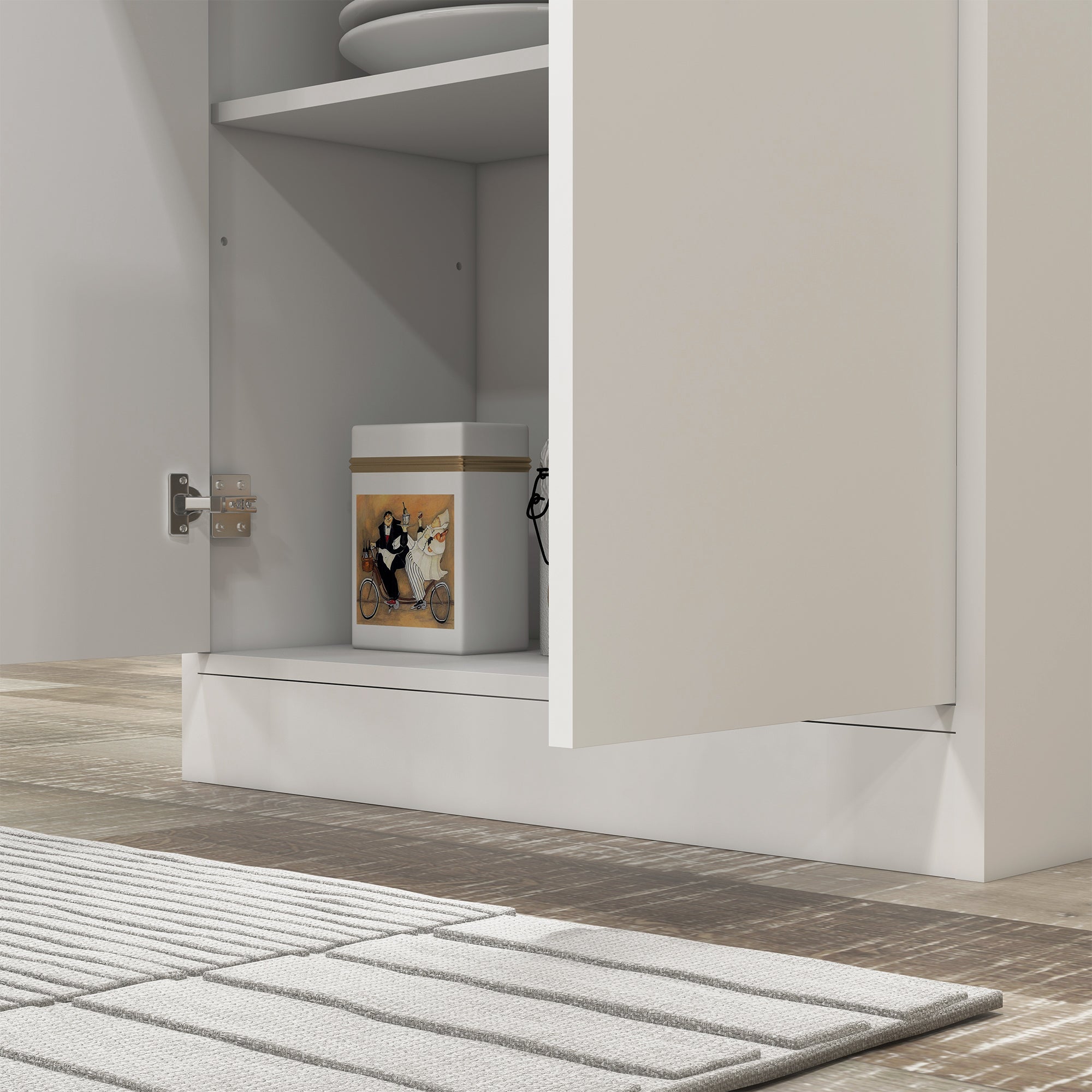 Tall Kitchen Sideboard with 2 Cabinets and a Central Drawer, Adjustable Shelves and 4 Doors in Total, White