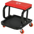 HOMCOM Padded Workshop Stool with Wheels and Tool Tray in Steel and PU, 38x35x37cm, Red - Borgè