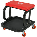 HOMCOM Padded Workshop Stool with Wheels and Tool Tray in Steel and PU, 38x35x37cm, Red - Borgè