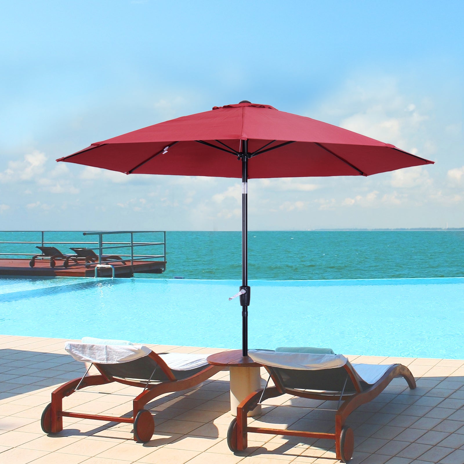 Round and Adjustable Umbrella with Crank, in Polyester, Metal and Fiberglass, Ø265x240 cm, Red and Black