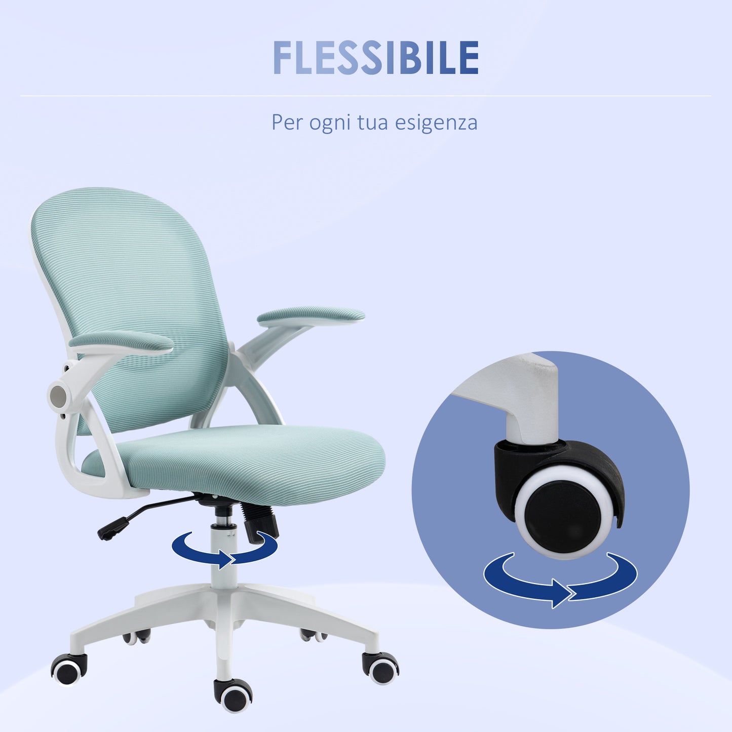 Ergonomic Office Chair with Mesh Backrest and Adjustable Height, 65.5x61.5x88-97.5cm, Light Blue - Borgè